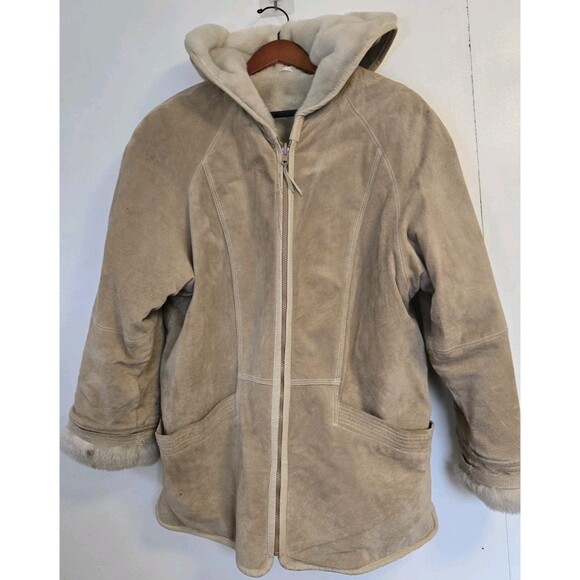 Winlet Jackets & Blazers - VTG Winlet‎ Leather Coat Jacket  Womens M Faux Fur Lined Tan 80s Suede Leather